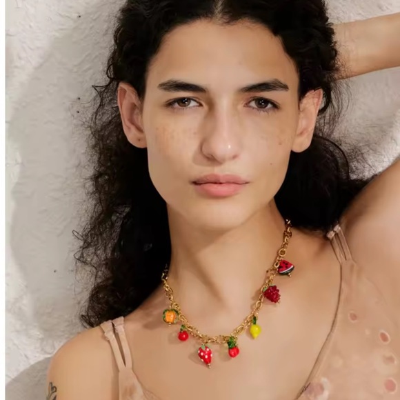 Tutti Frutti Charm 18K Gold Stainless Steel Waterproof Necklace - Picture 3 of 8